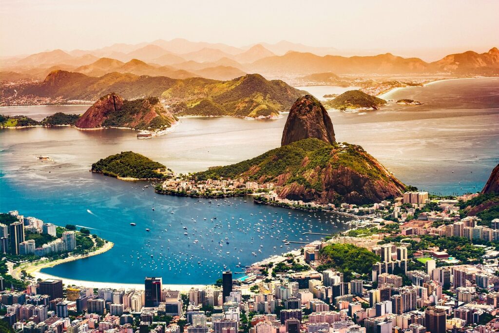 rio de janeiro, brazil, city, urban, tourism, coastline, vacation, cityscape, mountains, sunrise, nature, buildings, bay, harbor, water